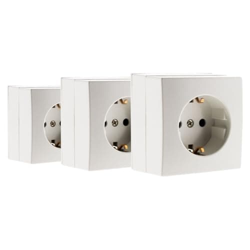 Prise Schuko 16A Blanc Lot de 3 Compatible Moulures Standard Montage Rapide Facile|Mécanisme Détachable|Appareils Électr