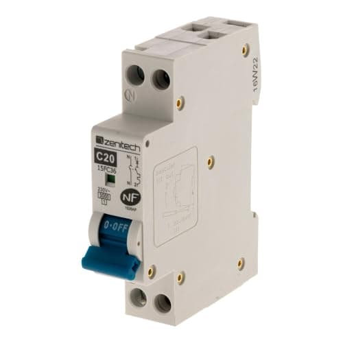 Zenitech - Disjoncteur Électrique 20A PH/N NF pour Chauffe-eau Électrique - Sécurité et Protection contre les Surcharges