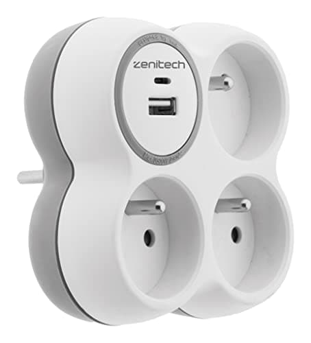 prise de courant 3x16A 2 ports USB blanc et gris - BoleaZenitech