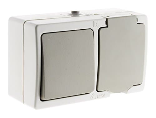 Zenitech Prise 2P+T 16A IP54 Gris Clair pour Pièce Humide - Résistant à l'Eau et Facile d'Installation - Akya — Mixte va et vient + prise