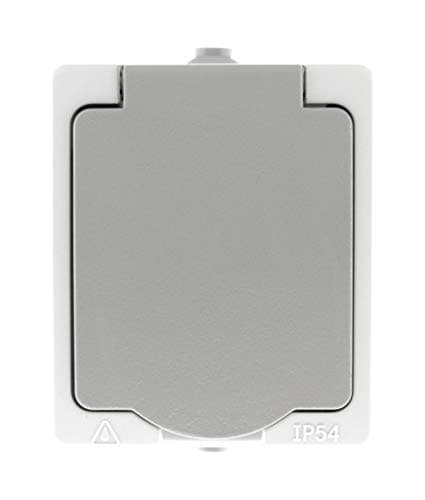 Zenitech Prise 2P+T 16A IP54 Gris Clair pour Pièce Humide - Résistant à l'Eau et Facile d'Installation - Akya
