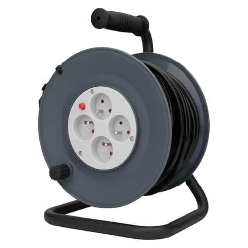 Enrouleur H05VV-F 4 Prises 3G1,5mm² 25m Gris - Zenitech - Câbles - Jardinage - Sécurité
