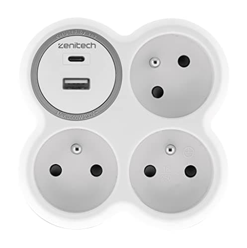 prise de courant 3x16A 2 ports USB blanc et gris - BoleaZenitech