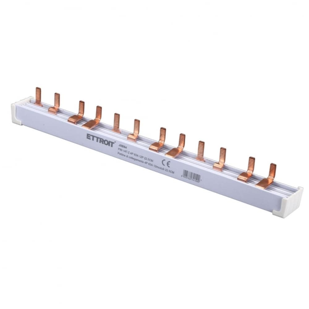 Peigne de raccordement 4P 63A 12 modules 4 pôles quadripolaires, pour appareils DIN, 22,5 cm, connexion unités et tablea