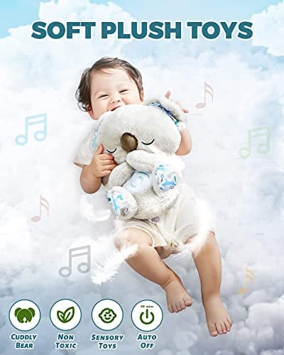 Auby Soothe 'n' Cuddle Koala Jouet en Peluche avec Musique, Lumières et Mouvements de Respiration - Cadeau Calmant pour