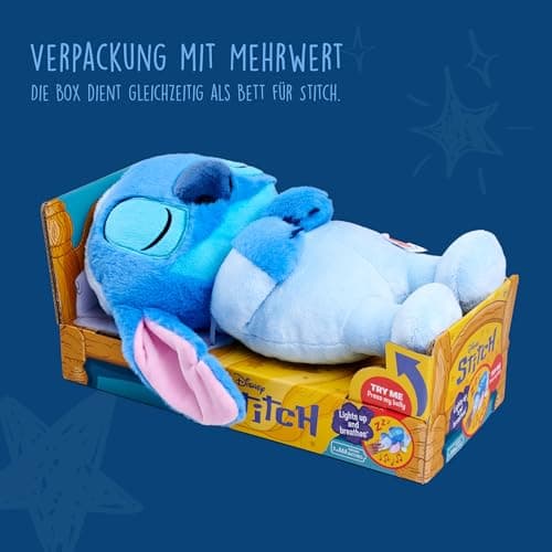 Simba Peluche Stitch Dormant Disney Licencé - 31 cm avec Fonction Respiration, Lumière et Musique Relaxante pour Bébé (6