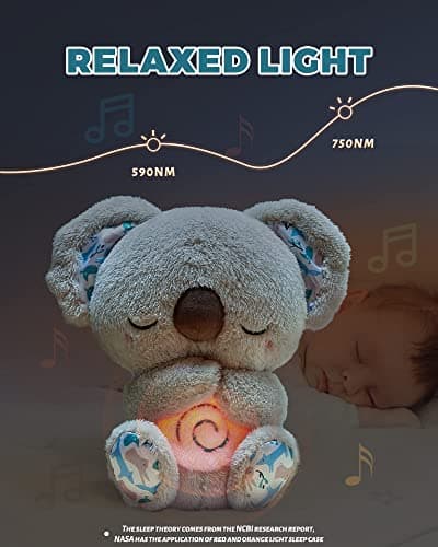 Auby Soothe 'n' Cuddle Koala Jouet en Peluche avec Musique, Lumières et Mouvements de Respiration - Cadeau Calmant pour