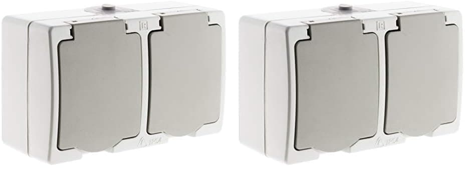 Zenitech Prise 2P+T 16A IP54 Gris Clair pour Pièce Humide - Résistant à l'Eau et Facile d'Installation - Akya — Prise 16A double