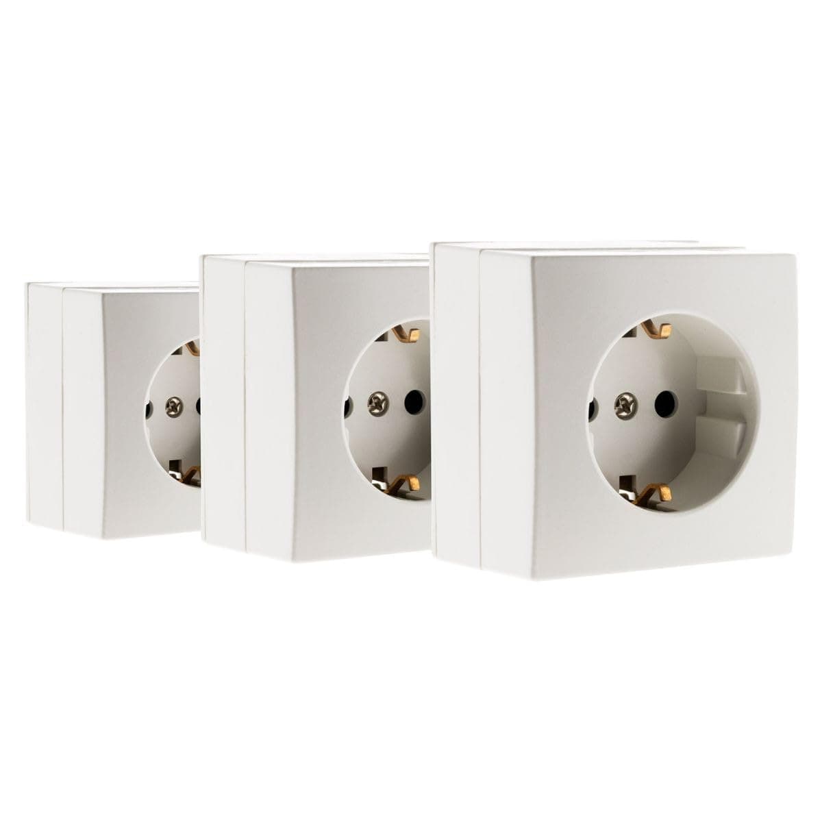 Prise Schuko 16A Blanc Lot de 3 Compatible Moulures Standard Montage Rapide Facile|Mécanisme Détachable|Appareils Électr