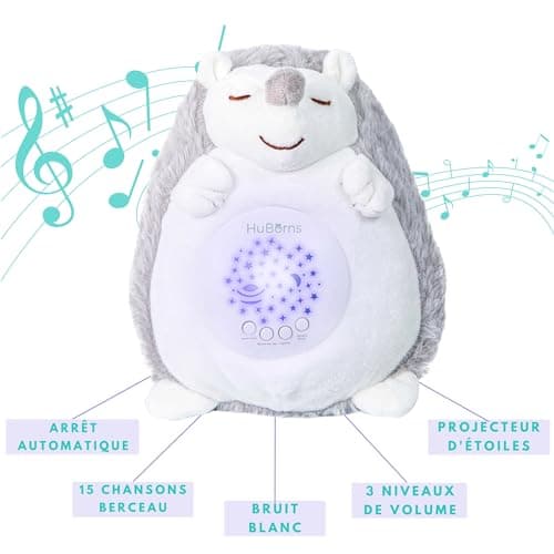 HuBorns - Veilleuse Musicale et Lumineuse pour Bébé avec Bruit Blanc, 15 Mélodies, Idéal en Cadeau de Naissance Fille et