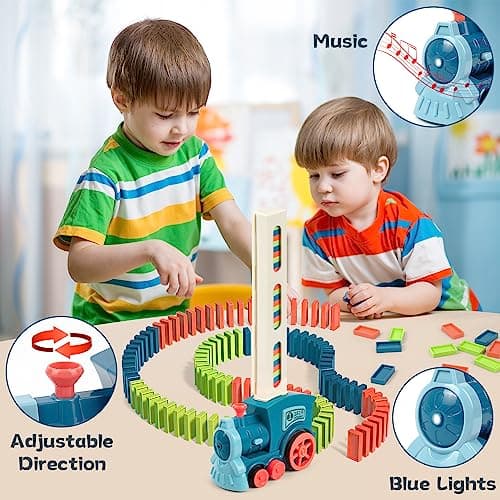 BatdTech Train Électrique Domino, 200 Pièces Train Électrique Enfant, Fonction Lumière et Musique pour Filles et Garçons