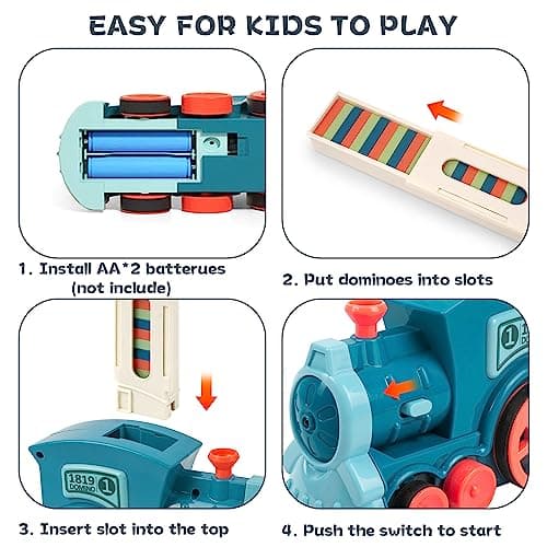 BatdTech Train Électrique Domino, 200 Pièces Train Électrique Enfant, Fonction Lumière et Musique pour Filles et Garçons