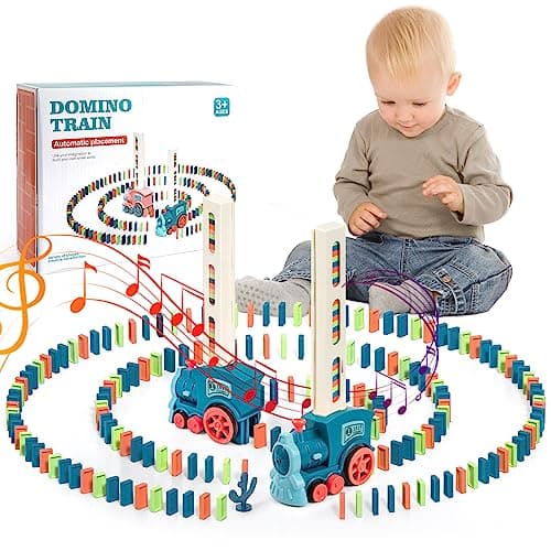 BatdTech Train Électrique Domino, 200 Pièces Train Électrique Enfant, Fonction Lumière et Musique pour Filles et Garçons