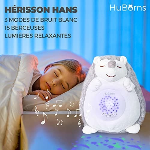 HuBorns - Veilleuse Musicale et Lumineuse pour Bébé avec Bruit Blanc, 15 Mélodies, Idéal en Cadeau de Naissance Fille et