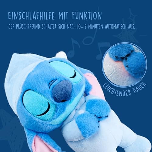 Simba Peluche Stitch Dormant Disney Licencé - 31 cm avec Fonction Respiration, Lumière et Musique Relaxante pour Bébé (6