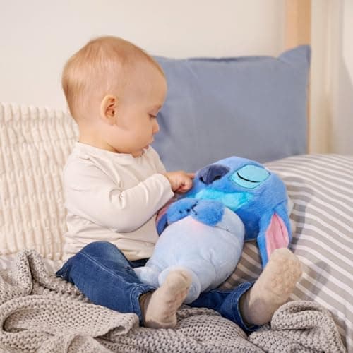 Simba Peluche Stitch Dormant Disney Licencé - 31 cm avec Fonction Respiration, Lumière et Musique Relaxante pour Bébé (6