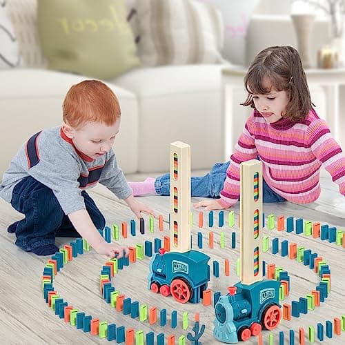 BatdTech Train Électrique Domino, 200 Pièces Train Électrique Enfant, Fonction Lumière et Musique pour Filles et Garçons