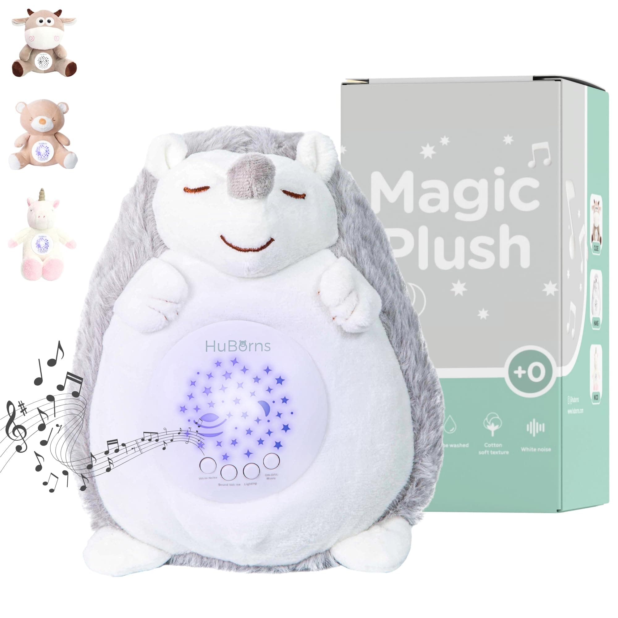 HuBorns - Veilleuse Musicale et Lumineuse pour Bébé avec Bruit Blanc, 15 Mélodies, Idéal en Cadeau de Naissance Fille et
